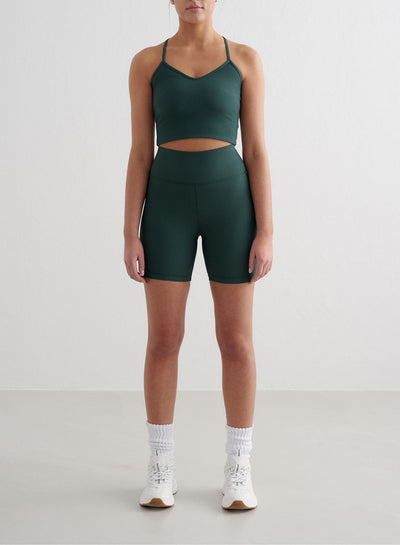 Deep Emerald Ribbed Performance Midi Biker Shorts